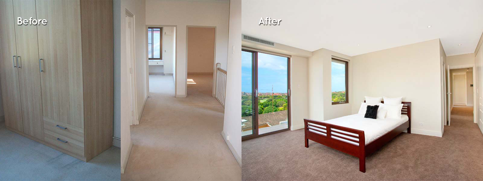 Before and after a bedroom renovation of a home in Sydney